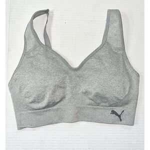 NWOT Puma Seamless Sports Bra Medium Gray Adjustable Removable Padding Gym Yoga